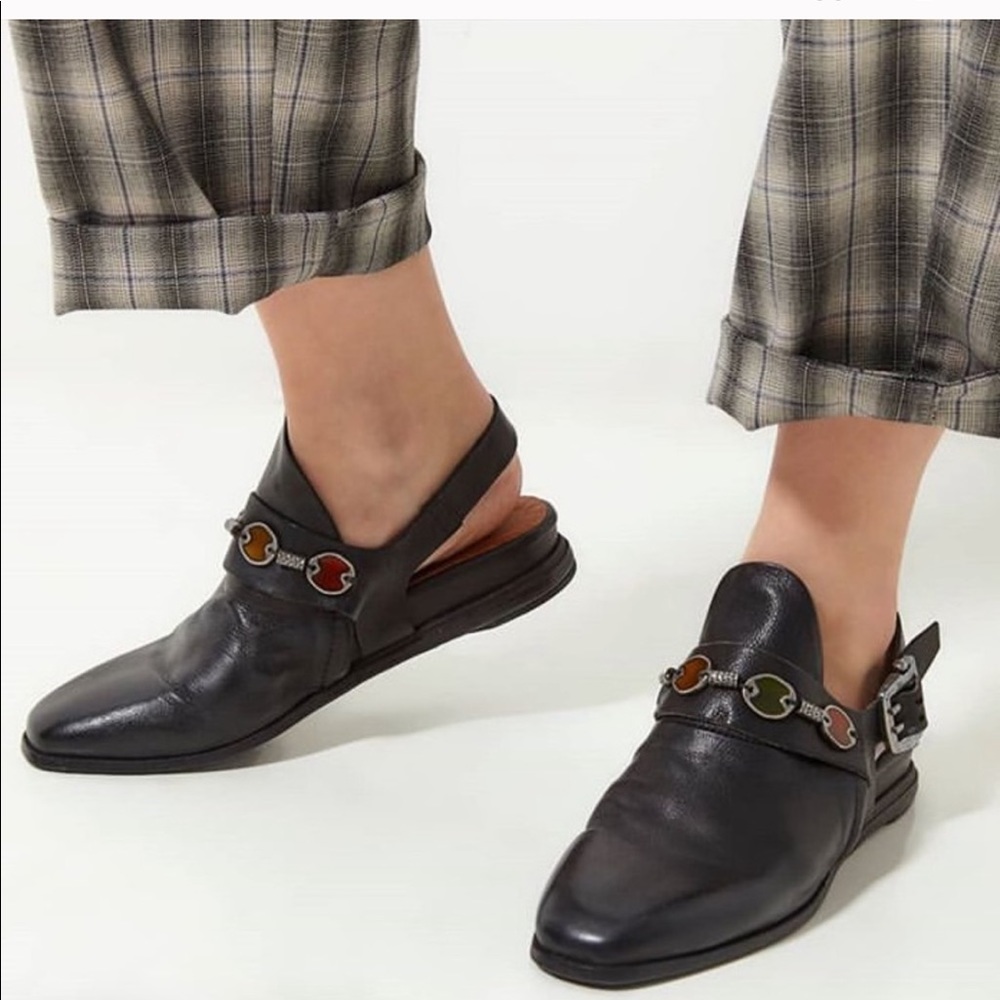 A.S. 98 Gallagher Leather Jeweled Chain Mule Flats